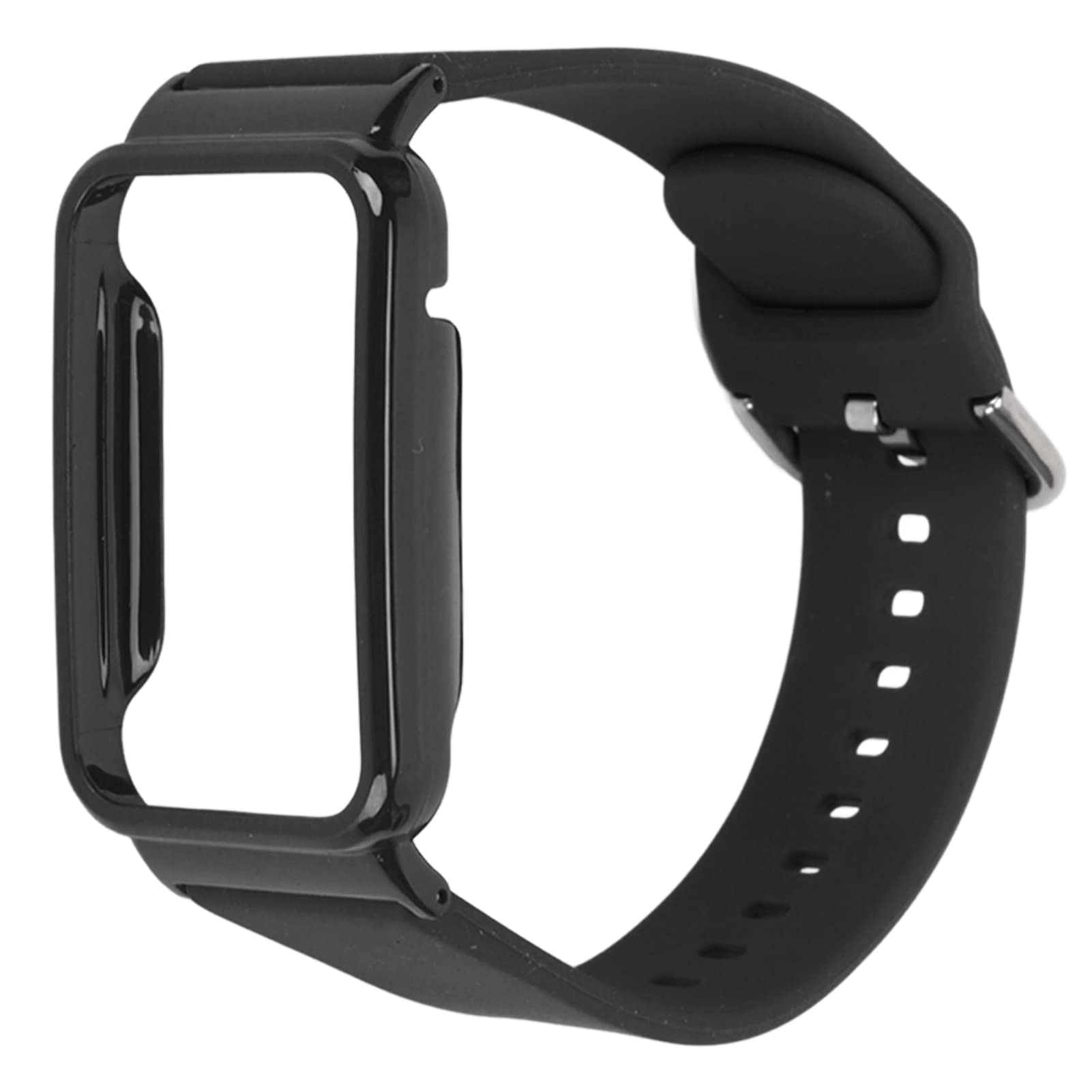 Brrnoo 2 in 1 Silicone Watch Strap Band with Protective Bumper Case for Band 7 Pro Adjustable Tightness, Soft Skin Friendly Material, Easy Installation, Multiple Scenarios (Black with Black Case)