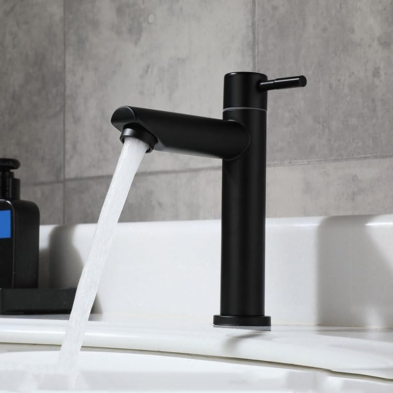 Matte Black Single-Cold Basin Faucet, 304 Stainless Steel Single-Lever Deck-Mounted Washbasin Tap(B)