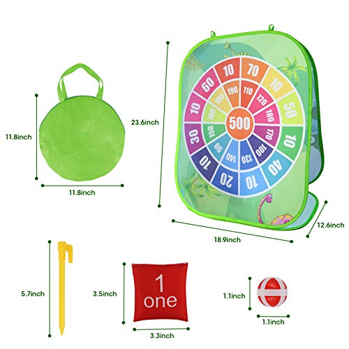 SevenQ Bean Bag Toss Game for Kids, 2 in1 Indoor Outdoor Toys Dinosaur Theme Cornhole Boards Double Sides Collapsible Portable Corn Hole Game with 10 Bean Bags,10 Balls, 4 Ground Nails - Thumbnail 7