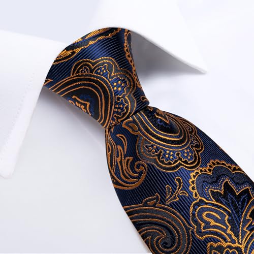 Image of DiBanGu Mens Paisley Tie Sets Silk Jacquard Woven Floral Necktie and Pocket Square Cufflinks Wedding Business Party