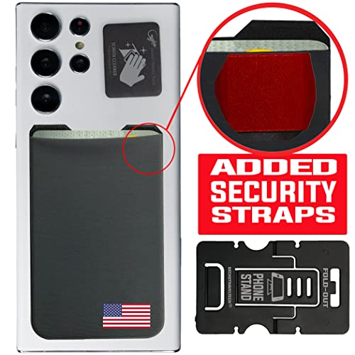 Phone Wallet - Adhesive Card Holder - Cell Phone Pouch - Stick on Spandex Pocket by Gecko - Carry Credit Cards and Cash - USA FLAG - GRAY
