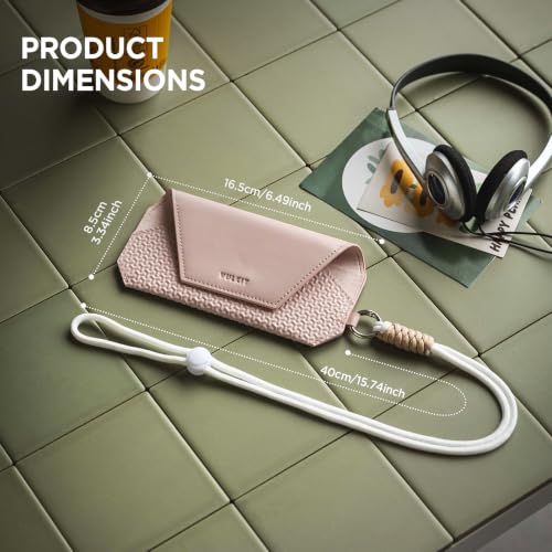 Image of VULKIT Portable Eye Glasses Case for Women & Men, Slim Sunglass Case, Unisex Eyeglass Case, with Adjustable Neck Lanyard