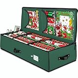 ZOBER Gift Wrapping Paper Organizer Storage - 40' Gift Wrap Storage Containers with Interior Pockets for Bows, Tags & Ribbons - Wrapping Paper Holder, 600D Oxford, Fits 24 Standard Rolls, Green/Black