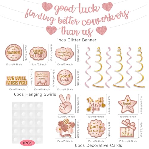 Image of Pre-Strung Good Luck Finding Better Coworkers Than Us Banner, Pink Rose Gold Glitter Going Away Party We Will Miss You Decorations, Great for Goodbye Farewell Job Change Party