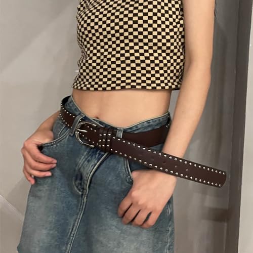 Waist Belt with Studs for Cowgirl With Metal Buckle Vintage Belt Hot Girl WaistChain Studded Oversize Belt.black4