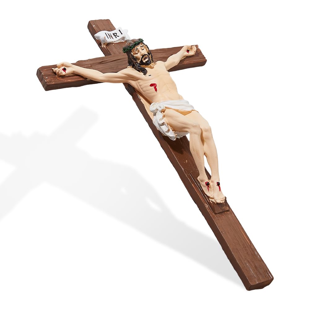 Crucifijo para paredes católico de 25 cm, cruz religiosa de resina para decoración