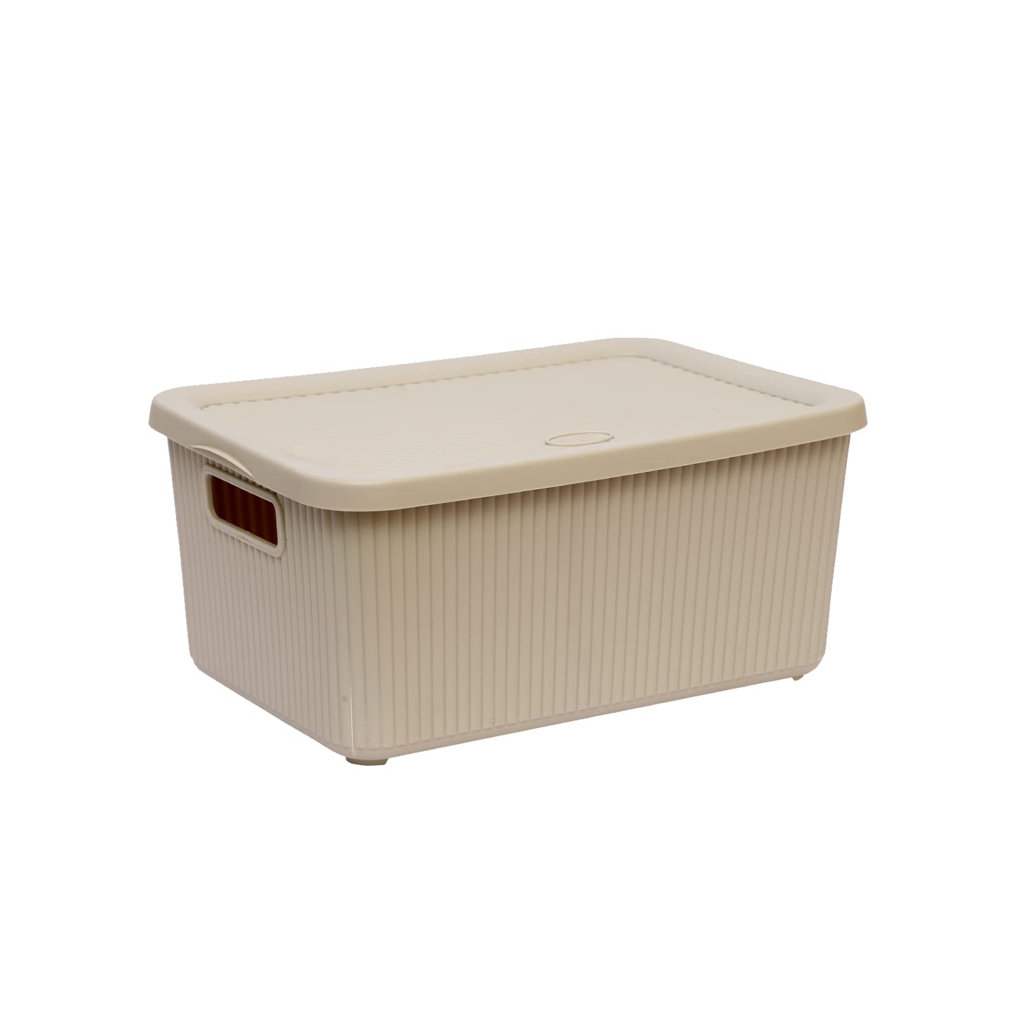 M1ss Beige 7L Litre Small “Beige” Storage Box With Lid And Handle Rib Box Stackable Bpa Free Virgin Plastic Boxes For Office And Home Use.