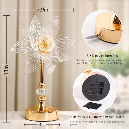 Image of 3D Acrylic Flower Decorative Ambient Table Lamp - Colorful Night Light, Touch Switch, Dimmable, Creative Night Light for Bedroom, Living Room, Holiday Decoration, Elegant Romantic Lamp (Flower-2)