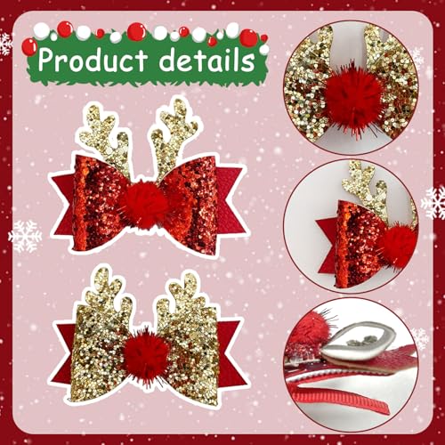 AYNKH 2 works Christmas Hair Clip, Reindeer Antlers Headdress, Cute Bow Ties Antlers Ears Hair Pins - Image 3