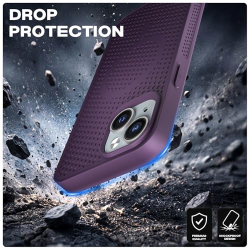 Image of Outlouders Back Cover for iPhone 15 Plus | Honeycomb Cooling Design | Silicone Heat Dissipation | Mag-Safe Compatible | Shockproof Camera Protection Bumper Case (Purple Mag-Safe)