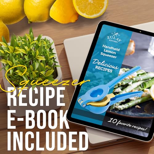 Image of Zulay Kitchen Metal 2-in-1 Lemon Squeezer - Sturdy Max Extraction Hand Juicer Lemon Squeezer Gets Every Last Drop - Easy to Clean Manual Citrus Juicer - Easy-Use Lemon Juicer Squeezer - Blue /Yellow