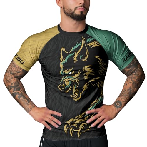 Wolf MMA Base Layer – Men’s Short Sleeve Compression Rash Guard for BJJ, No‑Gi Jiu Jitsu & Combat Training4