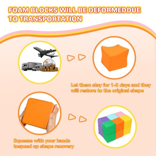 Foam Blocks for Toddlers, 12 PCS Soft Building Blocks for Kids, Large Foam Cubes Colourful Stacking Block Sets - Throw & Play Toys with Washable Cover(Pink, Light Blue, Yellow, Orange, Green, Purple) - image 7