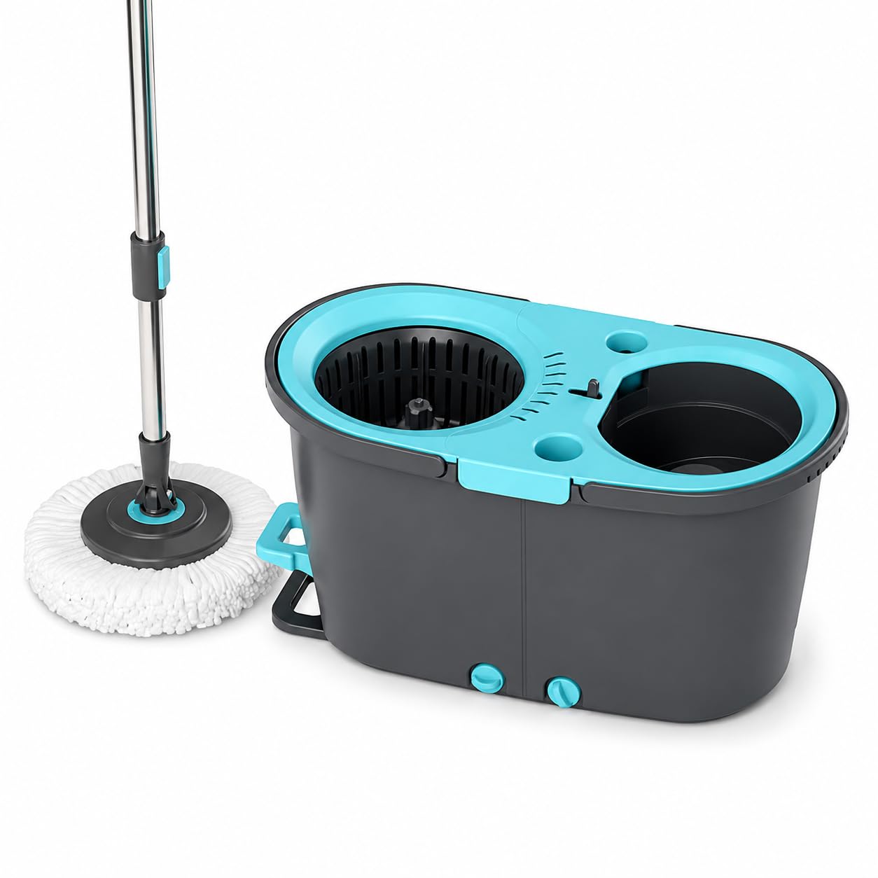 Kimiz Scopa mocio rotante con innovativo sistema di acqua pulita/acqua sporca – pulire sempre con acqua pulita – Secchio strizzatore a pedale con microfibra ultra assorbente Commercio, Industria e Scienza