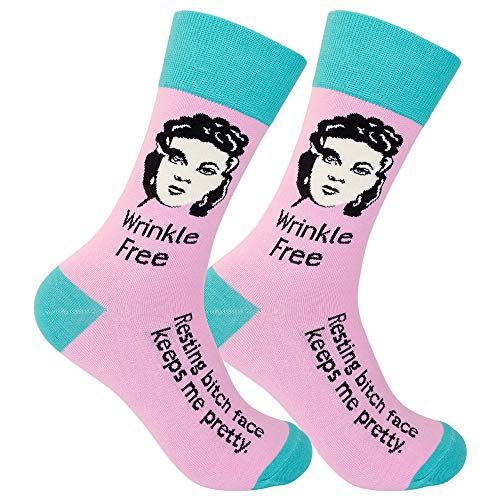 FUNATIC Wrinkle Free - Resting Bitch Face Keeps Me Pretty Dress Socks For Women | Funny Gift Attire Idea with Bitchy Champion Saying | Best Beach Party Day Accessory | RBF Mug Holiday Apparel Present