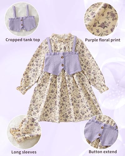 Image of Toddler Girl Dress Fall Winter Clothes 2 Piece Outfit Long Sleeve Crew Neck Toddler Dress for Girls