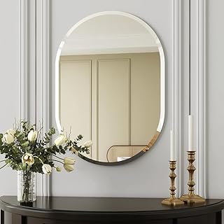 SEVEN HORSES Pill Shaped Frameless Mirror Wall Mirror, Modern Oval Bathroom Mirror with Polished Edge, for Bedroom Bathroo... Price In India