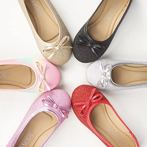 Musshoe Girls Dress Shoes Mary Jane Glitter Shoes Bow Wedding Party Flats Shoes For Toddler Little Girls,Black Glitter 6 #TOP4