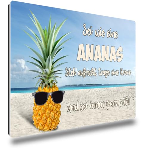 TRIOSK Kühlschrankmagnete Motivation Sprüche Magnet Strand Meer lustig mit Poesie Spruch Sei wie eine Ananas Geschenk Zitat Poesieliebhaber Kühlschrank stark eckig groß 85x55 mm