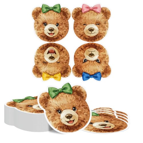 Tapufitil 40 Serviettes en Papier Visage D’Ours, Serviettes Jetables avec Motif Tête D’Ours Et Nœuds, Mignonnes Serviettes D’Ours pour Anniversaire, Fête Prénatale, Fête