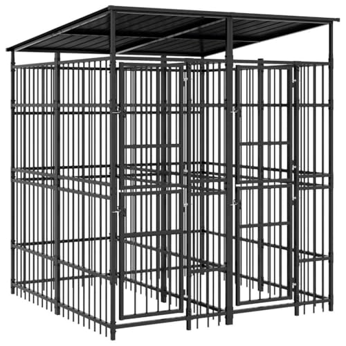 Mhdvray Outdoor- Hundezwinger mit Dach aus pulverbeschichtetem Stahl 199 x 200 x 228 cm Robustes Hundegehege für Garten und Camping mit abschließbarer Flügeltür für große Hunde