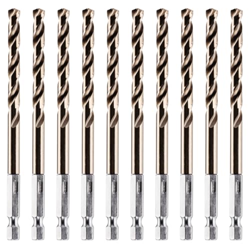 Rennie Tools - Box Of 10 x 6.8mm Hex Shank HSS Gold Cobalt Jobber Drill Bit For Stainless Steel, Hard Metals, Aluminium, Cast Iron, Copper. Twist Drill Bit Sets. 6.8mm Drill Bits Metric Drill