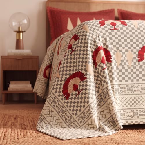 Image of BSB HOME 240 TC Cotton Feel Double Bedsheet with 2 Pillow Covers, Premium Soft Breathable Bed Sheet Set, Fade Resistant, All-Season, Easy Care, 90 x 100 Inches (228 x 254 cm) - Taupe & Crimson Red