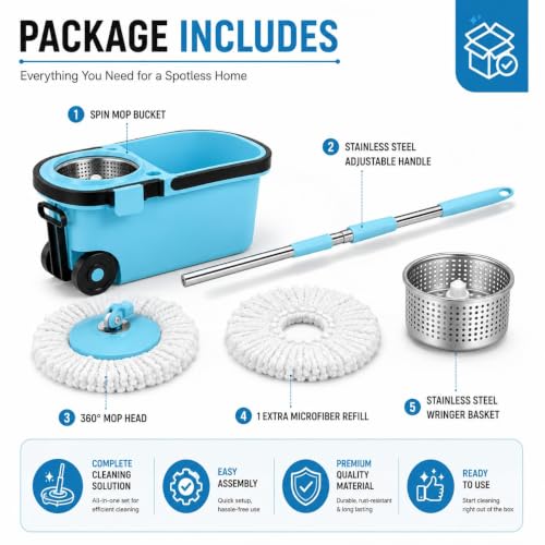 Image of Gourmetop Kitchen Spin Mop with Easy Wring & Rinse System | Gourmetop Kitchen Spin Mop with Easy Wring & Rinse System