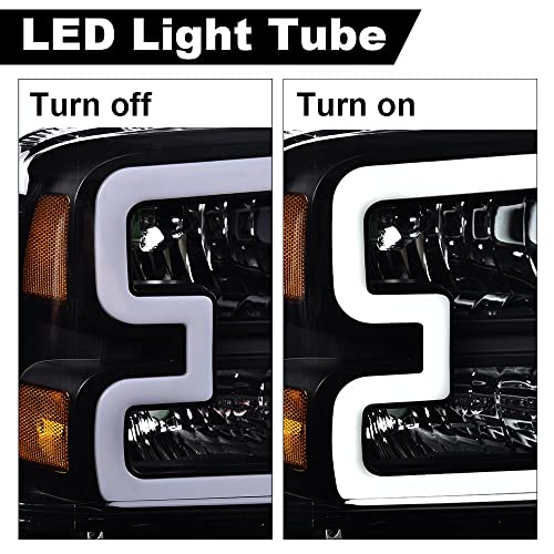 Pit66 Led Headlights, Compatible With 2005-2007 Ford F250 F350 F450 F550 Super Duty/ 2005 Ford Excursion,(Not Fit Sealed Beam Headlight Model) Clear Lens Black Housing Amber Reflector #TOP5