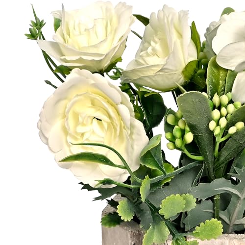 Image of Cortina Wooden W Pot Mixed Flower | Home Decor Items for Living Room Balcony Kitchen Bedroom Office Table Top Decoration - Green, 20X10
