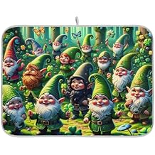 St. Patricks Day Gnomes Dish Drying Mat For Kitchen Counter Microfiber Absorbent Drying Pad 18 x 24 Inch Protector Mats Dishes Drainer