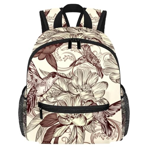 Sac à dos rétro léger colibris et fleurs doté de poches bouteille latérales
