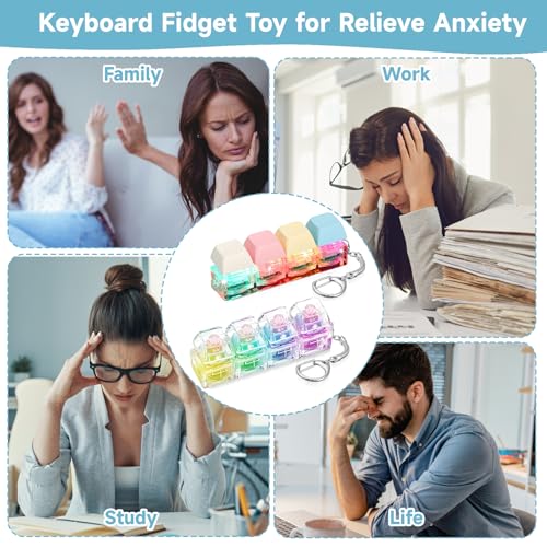 Keyboard Fidget, 2 PCS 4-in-1 Colorful Fidget Keyring Mini Clicky Keyboard, Clicky, Creamy & Silent Fidget Keychain for to Pass the Time, Fidget Keychain for 14+ Years Old Teens and Adults for Gift by WmerWmn - Image 7