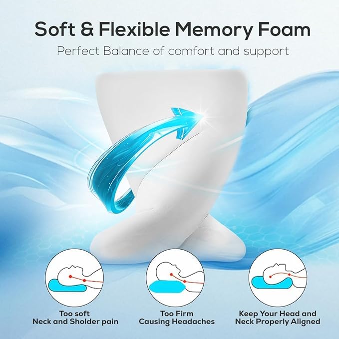 MASHUR FAB | Orthopedic Memory Foam Cooling Gel Standard Size Neck & Back Support Sleeping Bed Pillow (Black, sf-1) 3