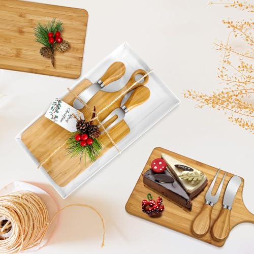 12 Set Christmas Gifts Bridal Shower Favor Bamboo Wooden Square Cheese Board Gift Set Cheese Knives Mini Cutting Board Bulk Set Tags and Boxes Christmas Party Birthday by Gosodeny - Image 5