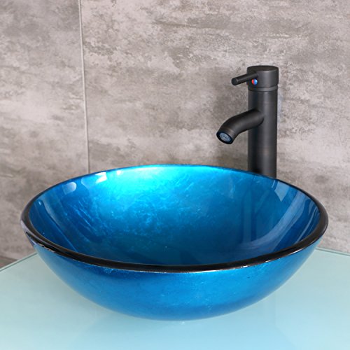 Bathjoy 24.8 Inches Bathroom Vanity Set Wood Cabinet Top Round Glass Vessel Sink Faucet Combo With Mirror #TOP5