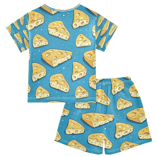 Pajama Sets Short Sleeve Cheese Slices on Blue Soft Cotton Summer Sleepwear 2 Piece PJS Size 5-14T2