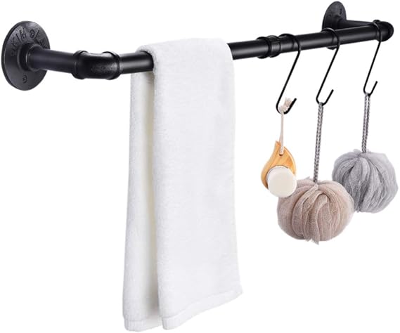 Toallero Tubular Estilo Retro,Toalleros de Baño Pared,85 cm,Toalleros de Baño Negros con 3 Ganchos,Para Baño y Cocina
