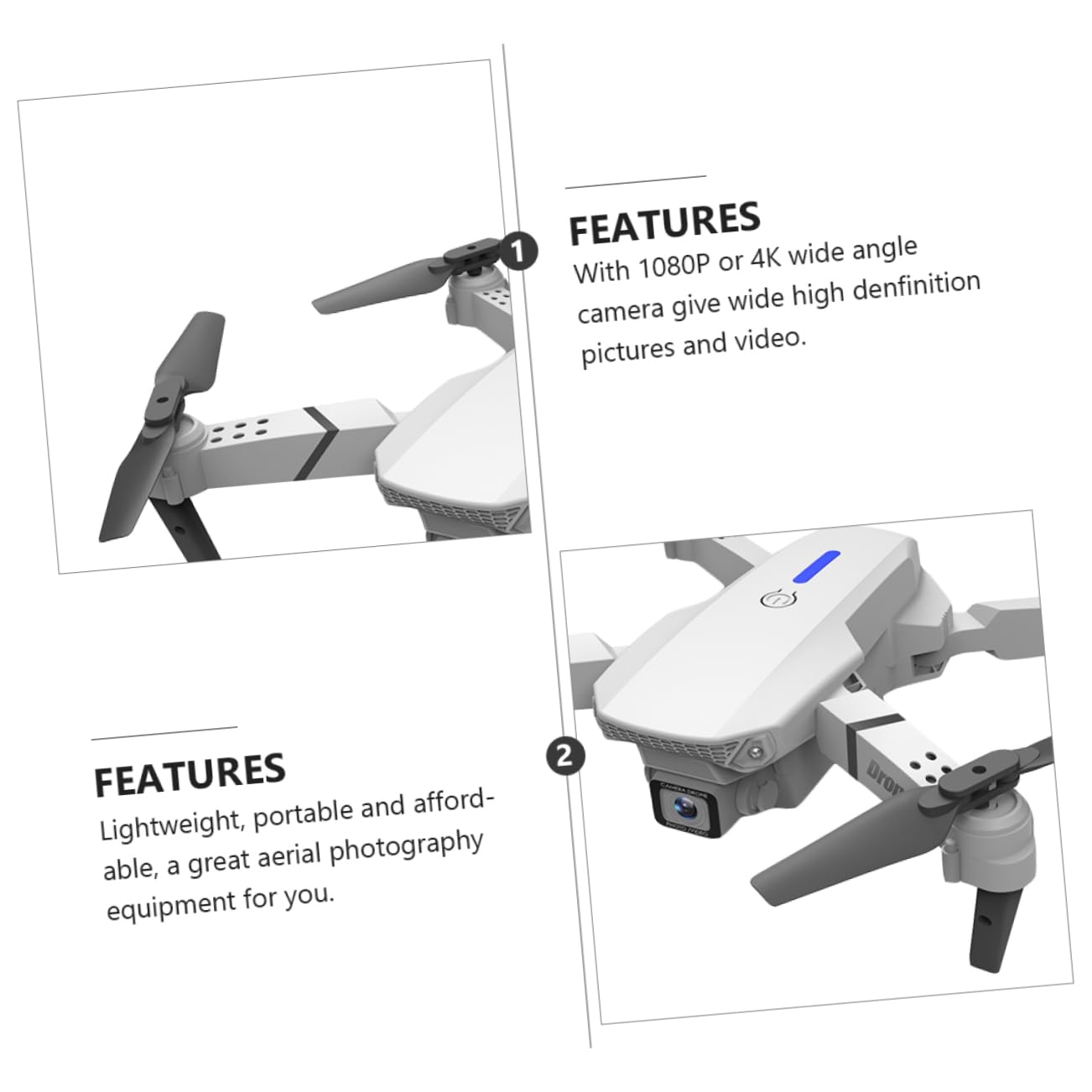 BESTonZON Dron Plegable E525 Cámara Gran Angular, Video en Alta Definición y Transmisión en Real, Vuelo Estable para Fotografía Aérea