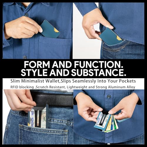 Image of Minimalist Wallet for Men, Slim Metal RFID Blocking Wallet Credit Card Holder Money Clip & Cash Strap, Scratch-Resistant Holds 15 Cards,Ideal Gift for Men | Matte Navy