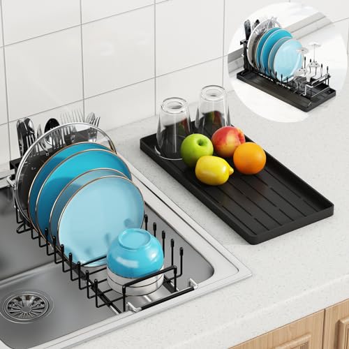 Comparison: Best Dish Drying Rack For Small Spaces 4 ANTOPY Sink Dish Drying Rack - Expandable Small Dish Rack Over Sinks with Silicone Drying Tray, Dish Drainer for Kitchen Counter with Cutlery Holder, Drying Rack Fit for 14’’-19’’ Kitchen Sink