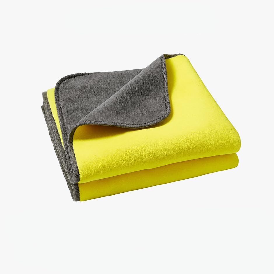 Image of 800 GSM Dual Sided Microfiber Towels 40x40cm | Extra Thick Double Layer Cleaning Cloth | Super Absorbent Lint Free Scratch Free for Car Bike Home Cleaning | Auto Detailing Cloth | Grey Yellow