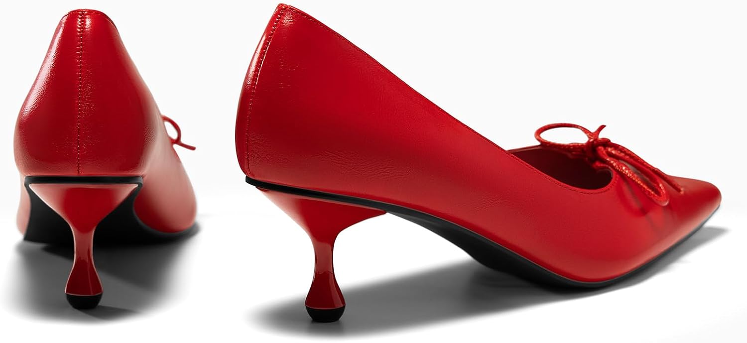 Coutgo Womens Kitten Low Heels Strappy Bow Closed Pointed Toe Slip On Dress Pumps Shoes - Image 5