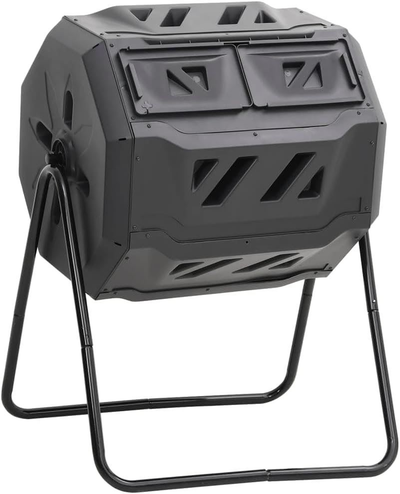 Black Plastic Medium Rotatable Compost Bin, Cubic Outdoor Garden Composter, 42.3 Gallon Large Capacity for Efficient Composting