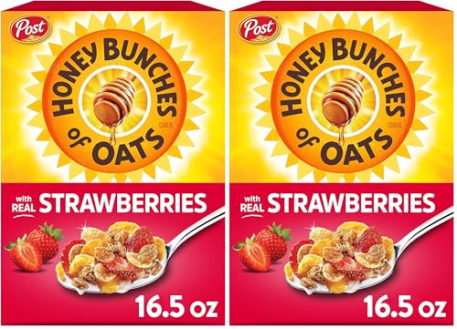 Post Honey Bunches of Oats with Strawberries Breakfast Cereal, Honey Oats and Strawberry Cereal, 16.5 OZ Box (Pack of 2)