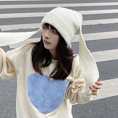 Womens Cap Winter Warm Knitted Beanie Hat, Long Bunny Ears Ribbed Thickened Knitted Hat Unisex Riding Knitted Beanie Cap Apricot #TOP1