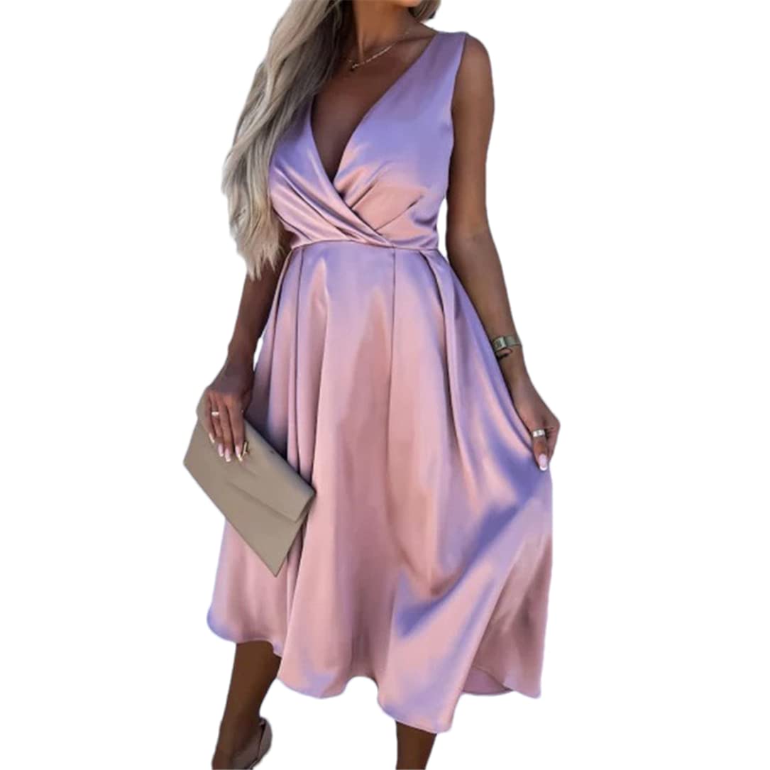 Robe longue rose sans manches dos nu pour soirée chic d'été - 6