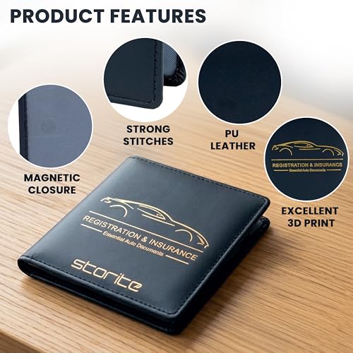 Image of Storite Car Document Holder Organizer | RC, Insurance, PUC, Driving Licence Storage Wallet | Vehicle Glove Box for Registration & Owner Manual Papers (Black)