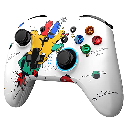 🎮【LED Regolabile】IL joystick destro dell'impugnatura è dotato di un'elegante illuminazione a LED, con 5 livelli di regolazione della luminosità della retroilluminazione a LED.allo stesso tempo in base alla luce di LED,I giocatori possono conoscere la modalità di lavoro corrente e connessione del controller in qualsiasi momento.