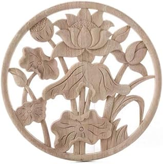 3pcs Wood Curved Onlay, Lotus, Unpainted Wood Appliques for Home Door